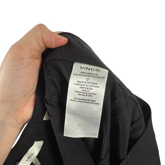 Vince Linen Blend Black Wide Leg Crop Pants Office Career Lagenlook Womens 0 - Picture 7 of 8